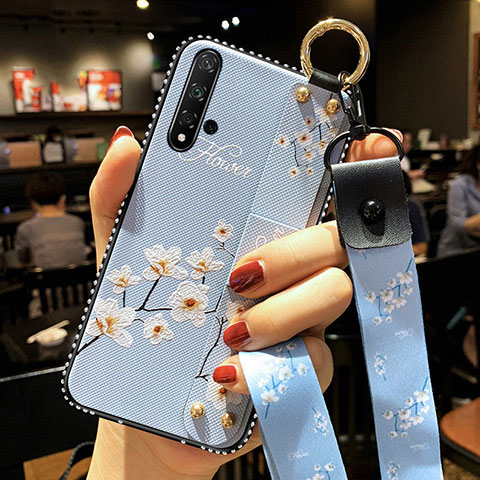 Custodia Silicone Gel Morbida Fiori Cover S03 per Huawei Nova 5T Cielo Blu