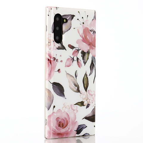 Custodia Silicone Gel Morbida Fiori Cover S03 per Samsung Galaxy Note 10 Rosa