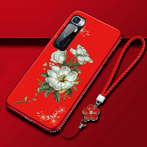 Custodia Silicone Gel Morbida Fiori Cover S03 per Xiaomi Mi 10 Ultra Rosso