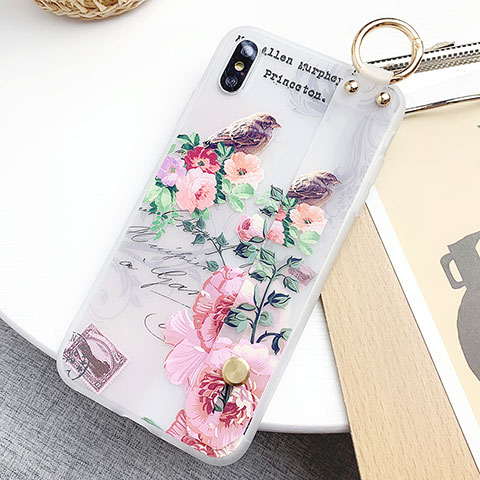 Custodia Silicone Gel Morbida Fiori Cover S05 per Apple iPhone Xs Max Oro Rosa