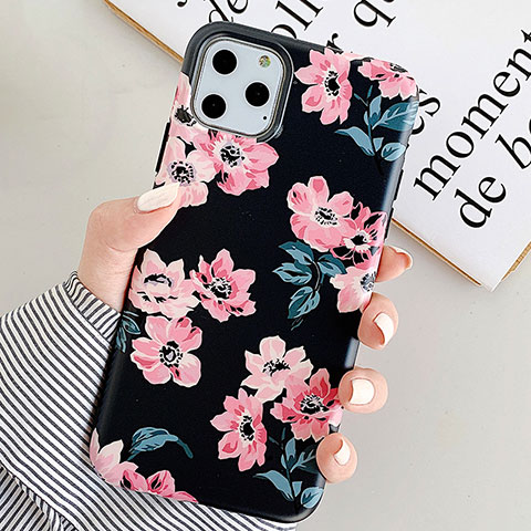 Custodia Silicone Gel Morbida Fiori Cover S08 per Apple iPhone 11 Pro Nero