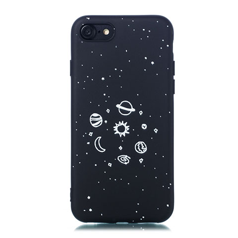 Custodia Silicone Gel Morbida Mistica Luna Stelle Cover per Apple iPhone SE (2020) Nero