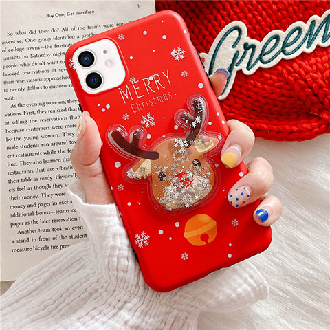 Custodia Silicone Gel Morbida Natale Cover per Apple iPhone 12 Mini Rosso
