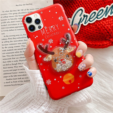 Custodia Silicone Gel Morbida Natale Cover per Apple iPhone 12 Pro Rosso