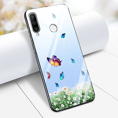 Custodia Silicone Laterale Farfalla Specchio Cover per Huawei P30 Lite Cielo Blu