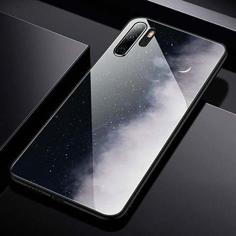 Custodia Silicone Laterale Mistica Luna Stelle Specchio Cover per Huawei P30 Pro Bianco