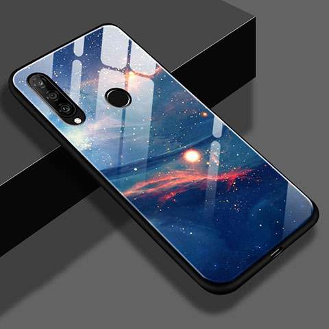 Custodia Silicone Laterale Mistica Luna Stelle Specchio Cover S02 per Huawei Nova 4e Blu