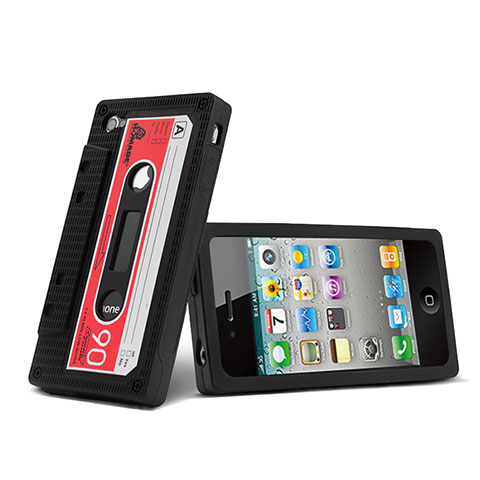 Custodia Silicone Morbida Cassetta per Apple iPhone 4S Nero