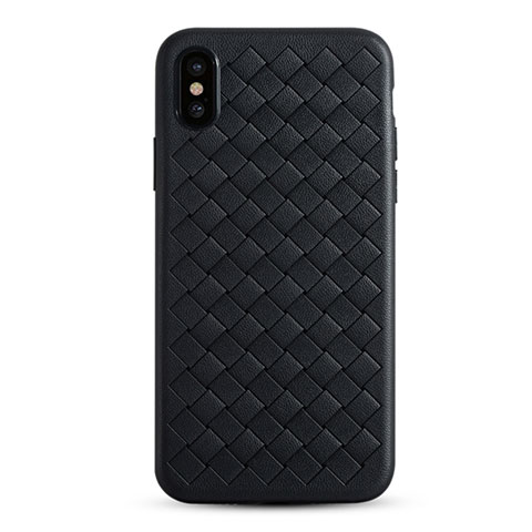 Custodia Silicone Morbida In Pelle C01 per Apple iPhone X Nero