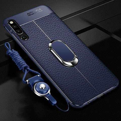 Custodia Silicone Morbida In Pelle Cover con Magnetico Anello Supporto A01 per Huawei Honor Magic 2 Blu