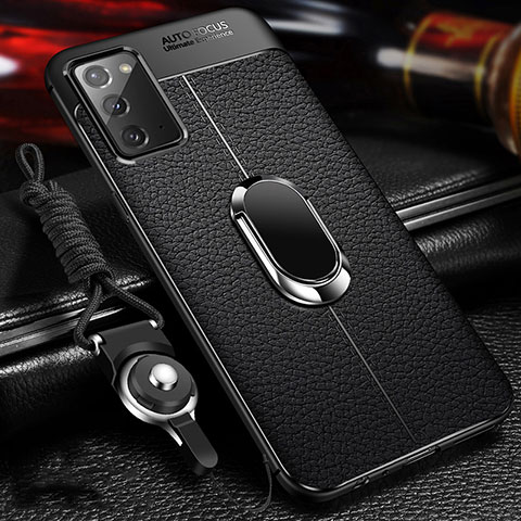 Custodia Silicone Morbida In Pelle Cover con Magnetico Anello Supporto N02 per Samsung Galaxy Note 20 5G Nero