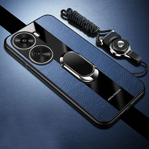 Custodia Silicone Morbida In Pelle Cover con Magnetico Anello Supporto PB1 per Huawei Nova 11 SE Blu