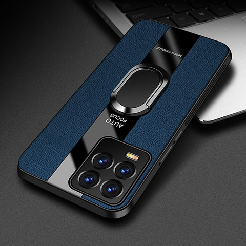Custodia Silicone Morbida In Pelle Cover con Magnetico Anello Supporto PB1 per Realme 8 4G Blu