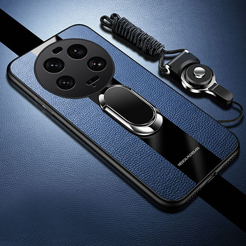 Custodia Silicone Morbida In Pelle Cover con Magnetico Anello Supporto PB1 per Xiaomi Mi 13 Ultra 5G Blu