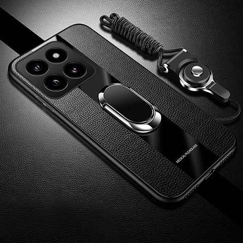 Custodia Silicone Morbida In Pelle Cover con Magnetico Anello Supporto PB1 per Xiaomi Mi 14 Pro 5G Nero