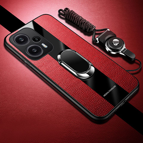 Custodia Silicone Morbida In Pelle Cover con Magnetico Anello Supporto PB1 per Xiaomi Poco F5 5G Rosso