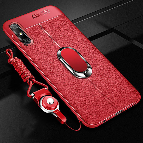 Custodia Silicone Morbida In Pelle Cover con Magnetico Anello Supporto per Huawei Enjoy 10e Rosso