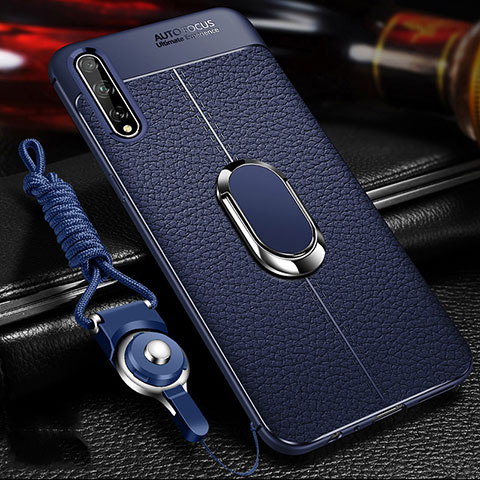 Custodia Silicone Morbida In Pelle Cover con Magnetico Anello Supporto per Huawei Enjoy 10S Blu