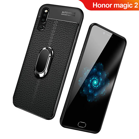 Custodia Silicone Morbida In Pelle Cover con Magnetico Anello Supporto per Huawei Honor Magic 2 Nero