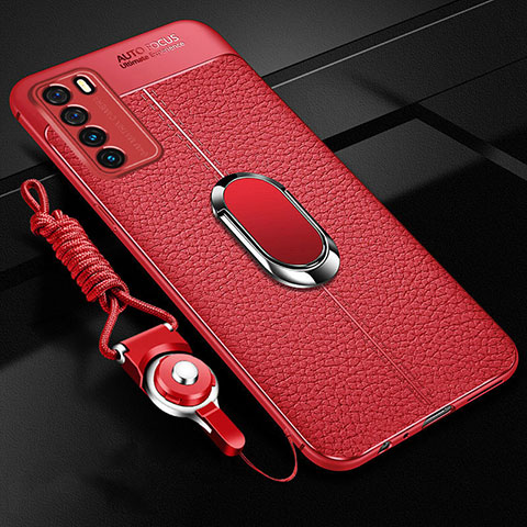 Custodia Silicone Morbida In Pelle Cover con Magnetico Anello Supporto per Huawei Honor Play4 5G Rosso