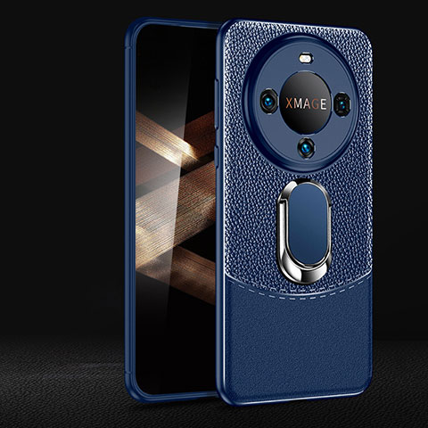 Custodia Silicone Morbida In Pelle Cover con Magnetico Anello Supporto per Huawei Mate 60 Pro+ Plus Blu