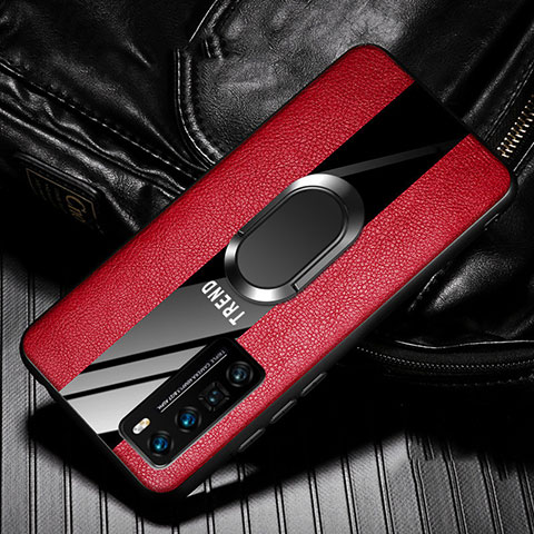 Custodia Silicone Morbida In Pelle Cover con Magnetico Anello Supporto per Huawei Nova 7 Pro 5G Rosso