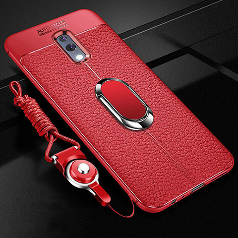 Custodia Silicone Morbida In Pelle Cover con Magnetico Anello Supporto per Oppo Realme X Rosso