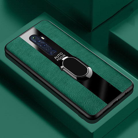 Custodia Silicone Morbida In Pelle Cover con Magnetico Anello Supporto per Oppo Reno2 Z Verde