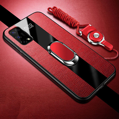 Custodia Silicone Morbida In Pelle Cover con Magnetico Anello Supporto per Realme X7 5G Rosso