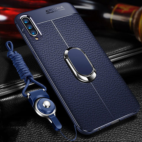 Custodia Silicone Morbida In Pelle Cover con Magnetico Anello Supporto per Samsung Galaxy A70 Blu