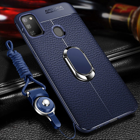 Custodia Silicone Morbida In Pelle Cover con Magnetico Anello Supporto per Samsung Galaxy M30s Blu