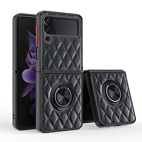 Custodia Silicone Morbida In Pelle Cover con Magnetico Anello Supporto per Samsung Galaxy Z Flip3 5G Nero