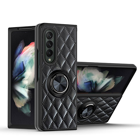 Custodia Silicone Morbida In Pelle Cover con Magnetico Anello Supporto per Samsung Galaxy Z Fold4 5G Nero