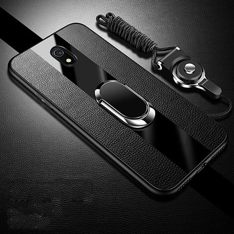 Custodia Silicone Morbida In Pelle Cover con Magnetico Anello Supporto per Xiaomi Redmi 8A Nero