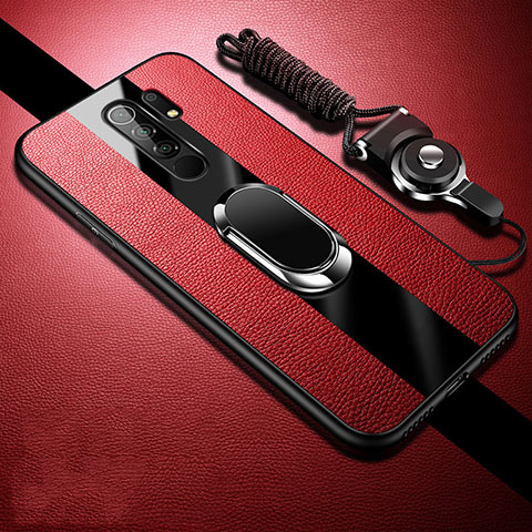 Custodia Silicone Morbida In Pelle Cover con Magnetico Anello Supporto per Xiaomi Redmi 9 Prime India Rosso