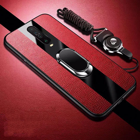 Custodia Silicone Morbida In Pelle Cover con Magnetico Anello Supporto per Xiaomi Redmi K30 4G Rosso