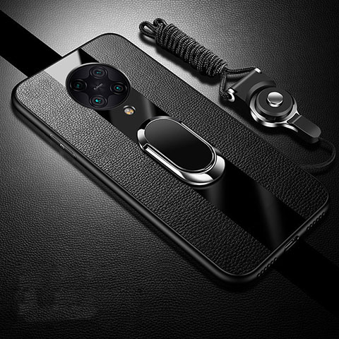 Custodia Silicone Morbida In Pelle Cover con Magnetico Anello Supporto per Xiaomi Redmi K30 Pro Zoom Nero