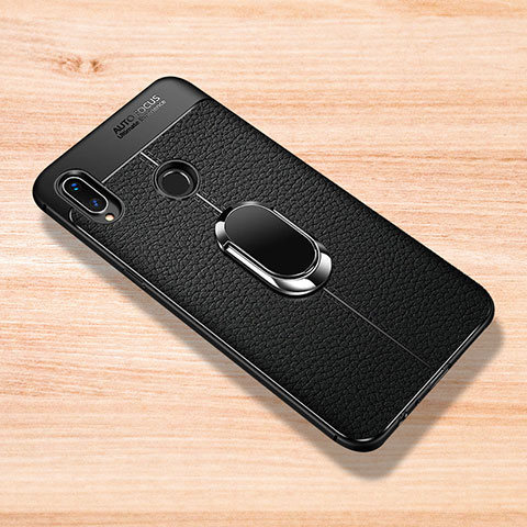 Custodia Silicone Morbida In Pelle Cover con Magnetico Anello Supporto per Xiaomi Redmi Note 7 Nero