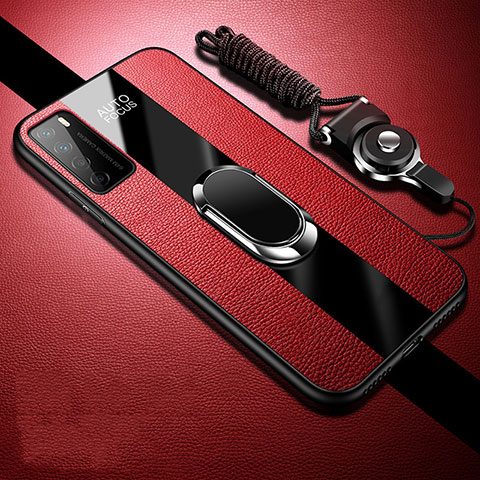 Custodia Silicone Morbida In Pelle Cover con Magnetico Anello Supporto S01 per Huawei Honor Play4 5G Rosso