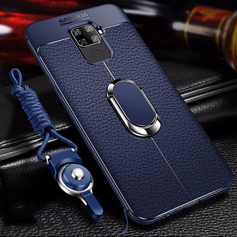 Custodia Silicone Morbida In Pelle Cover con Magnetico Anello Supporto S01 per Huawei Nova 5i Pro Blu