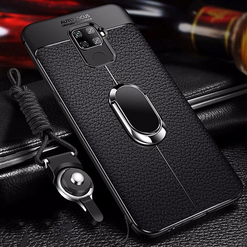 Custodia Silicone Morbida In Pelle Cover con Magnetico Anello Supporto S01 per Huawei Nova 5z Nero