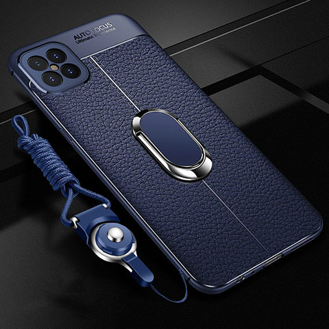 Custodia Silicone Morbida In Pelle Cover con Magnetico Anello Supporto S01 per Huawei Nova 8 SE 5G Blu