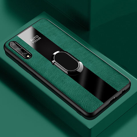 Custodia Silicone Morbida In Pelle Cover con Magnetico Anello Supporto S01 per Huawei Y8p Verde