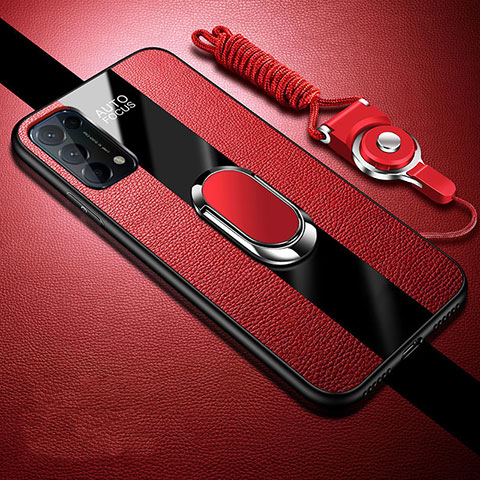 Custodia Silicone Morbida In Pelle Cover con Magnetico Anello Supporto S01 per Oppo Reno5 5G Rosso