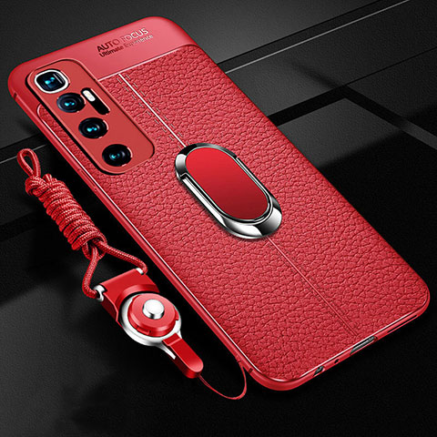 Custodia Silicone Morbida In Pelle Cover con Magnetico Anello Supporto S01 per Xiaomi Mi 10 Ultra Rosso