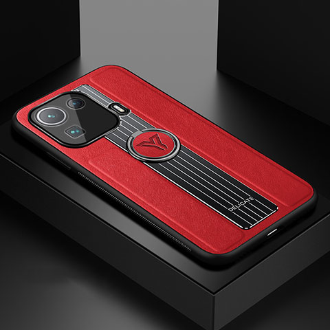 Custodia Silicone Morbida In Pelle Cover con Magnetico Anello Supporto S01 per Xiaomi Mi 11 Pro 5G Rosso
