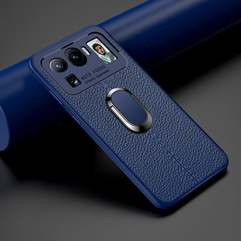 Custodia Silicone Morbida In Pelle Cover con Magnetico Anello Supporto S01 per Xiaomi Mi 11 Ultra 5G Blu
