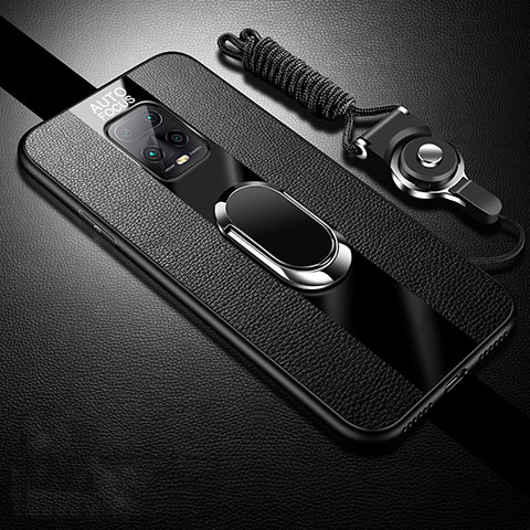 Custodia Silicone Morbida In Pelle Cover con Magnetico Anello Supporto S01 per Xiaomi Redmi 10X Pro 5G Nero