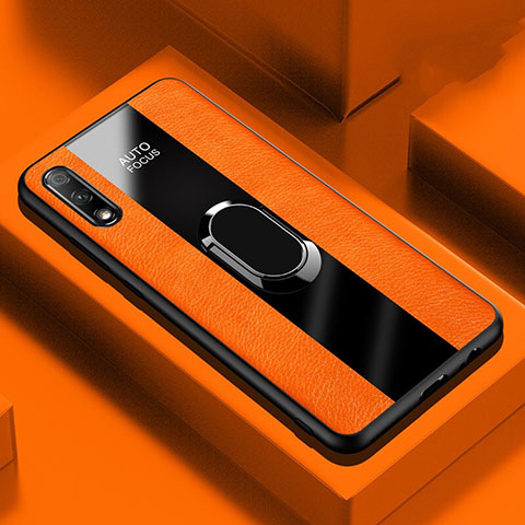 Custodia Silicone Morbida In Pelle Cover con Magnetico Anello Supporto S02 per Huawei Honor 9X Arancione