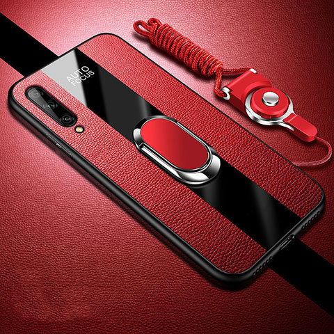 Custodia Silicone Morbida In Pelle Cover con Magnetico Anello Supporto S02 per Huawei Y8p Rosso